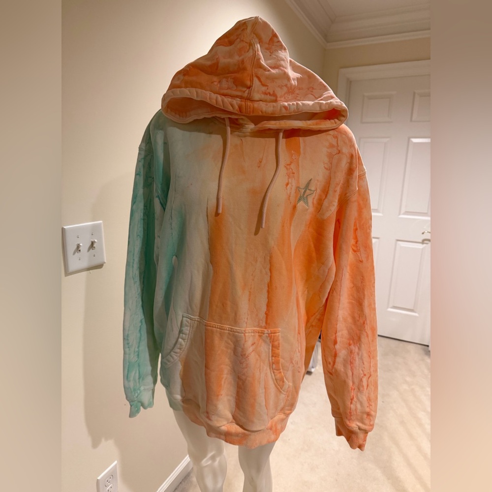 Jeffree Star Coral Fade Tie-Dye Hoodie in Orange and Green Sz L